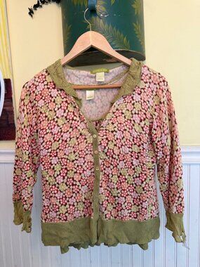 Sigrid Olsen Floral Knit Tank Cardigan Set M/S